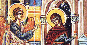 Angelus Domini, Angelus; Nell'immagine:Annunciazione, icona dell'inno Akathistos (stanza I)