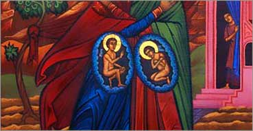 Preghiera per la vita nascente, Benedetto XVI. Nell'immagine: Icona della Visitazione (a sinistra Maria con Cristo in grembo, a destra Elisabetta con Giovanni Battista)