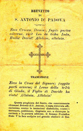 Brevetto o motto sant'Antonio, esorcismo e preghiera. Preghiamo.org per la preghiera, la meditazione e il canto, in latino e in italiano